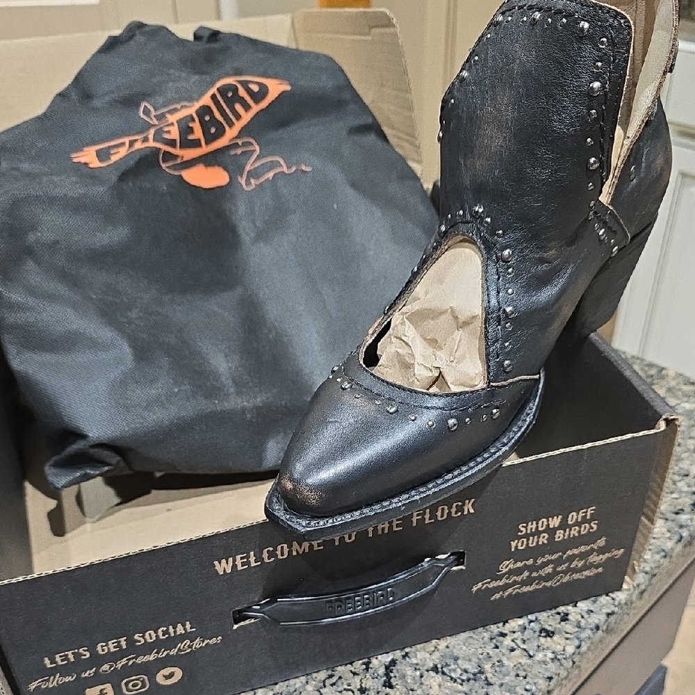 Freebird Melody Women's Studded Black Leather Heeled Boots